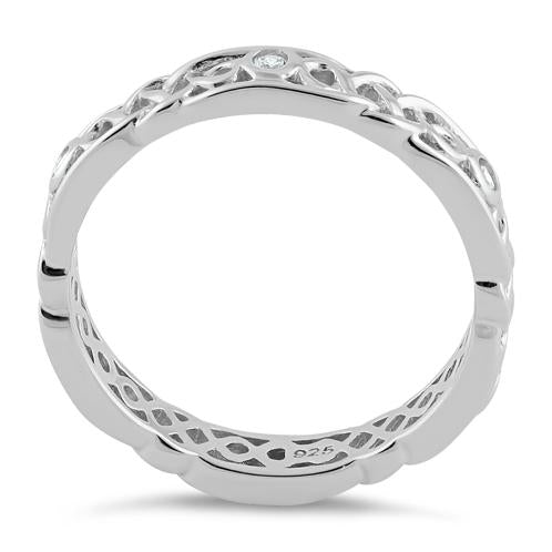 Sterling Silver Braided Eternity Clear CZ Ring