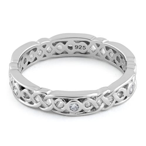Sterling Silver Braided Eternity Clear CZ Ring