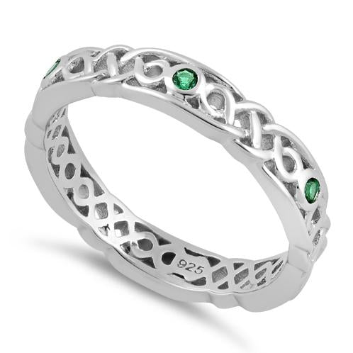 Sterling Silver Braided Eternity Green CZ Ring