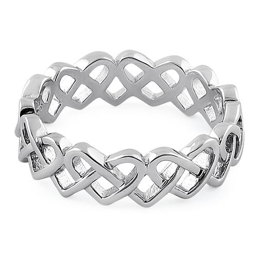 Sterling Silver Braided Hearts Eternity Ring