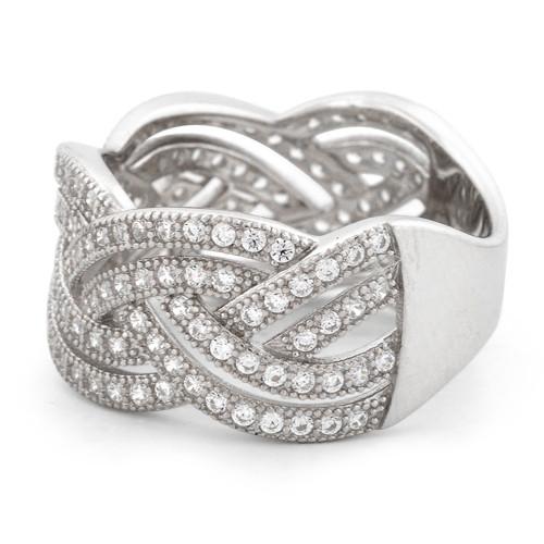 Sterling Silver Braided Pave CZ Ring