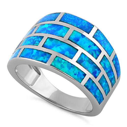 Sterling Silver Bricks Lab Opal Ring