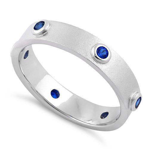 Sterling Silver Brushed Eternity Blue Sapphire CZ Ring
