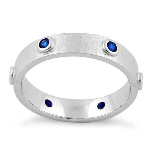 Sterling Silver Brushed Eternity Blue Sapphire CZ Ring