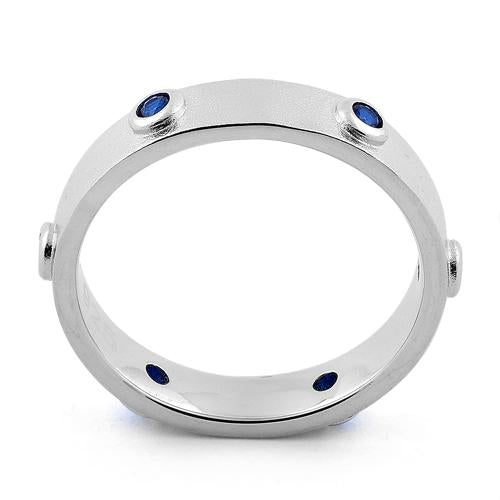 Sterling Silver Brushed Eternity Blue Sapphire CZ Ring