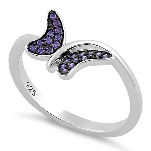 Sterling Silver Buttefly Amethyst CZ Ring