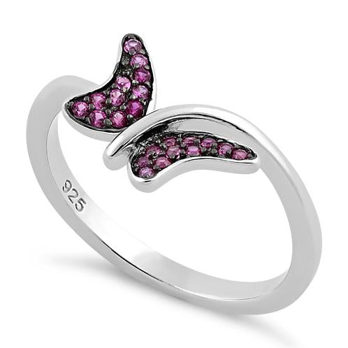 Sterling Silver Butterfly Ruby CZ Ring