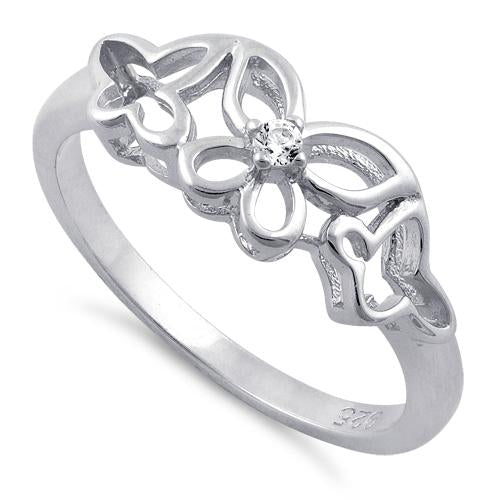 Sterling Silver Butterflies Clear CZ Ring