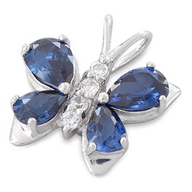 Sterling Silver Butterfly Blue CZ Pendant