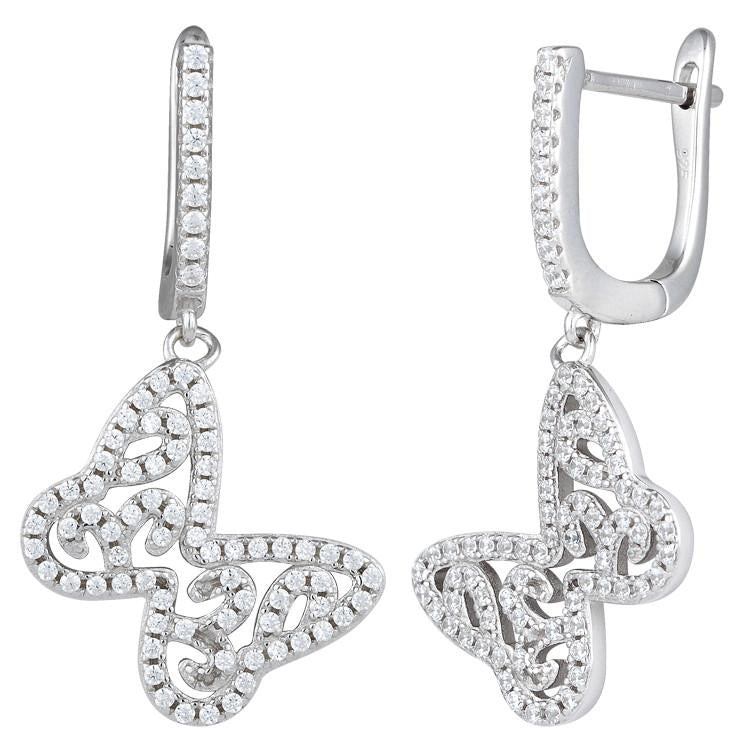 Sterling Silver Butterfly CZ Dangle Earrings
