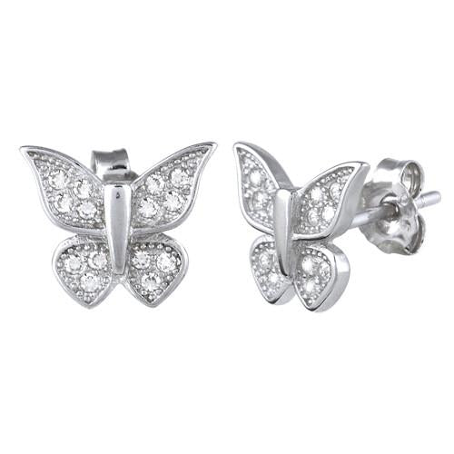 Sterling Silver Butterfly CZ Earrings