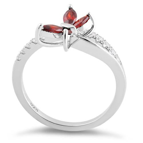 Sterling Silver Butterfly Garnet CZ Ring