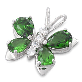 Sterling Silver Butterfly Green CZ Pendant