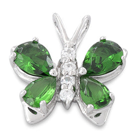 Sterling Silver Butterfly Green CZ Pendant