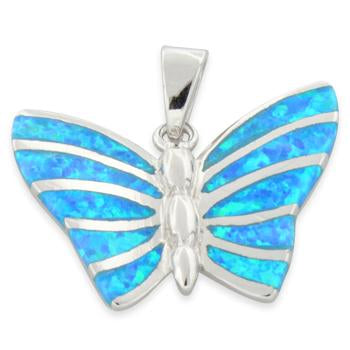 Sterling Silver Butterfly Lab Opal Pendant
