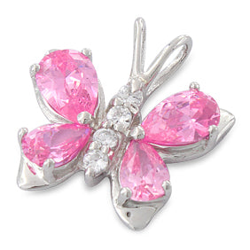 Sterling Silver Butterfly Pink CZ Pendant