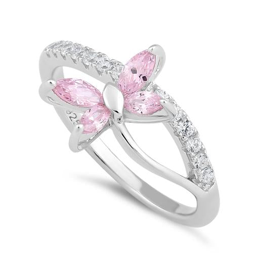 Sterling Silver Butterfly Pink CZ Ring