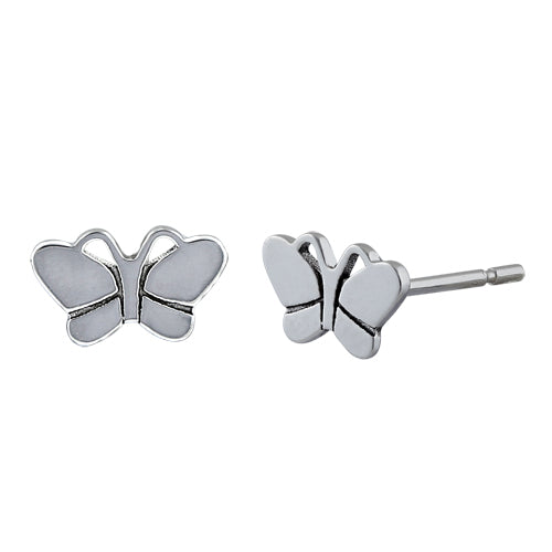 Sterling Silver Butterfly Plain Stud Earrings
