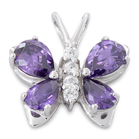 Sterling Silver Butterfly Purple CZ Pendant