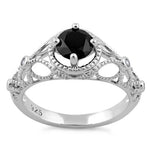 Sterling Silver Butterfly Design Black CZ Ring