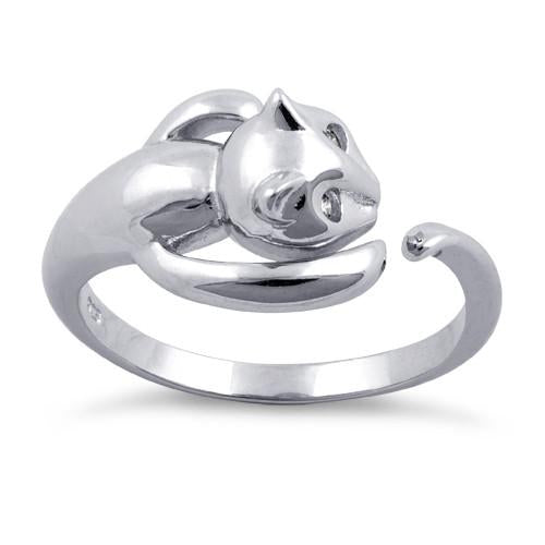Sterling Silver Cat Clear CZ Ring