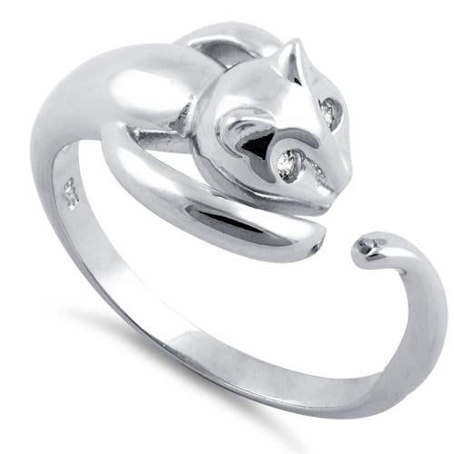 Sterling Silver Cat Clear CZ Ring