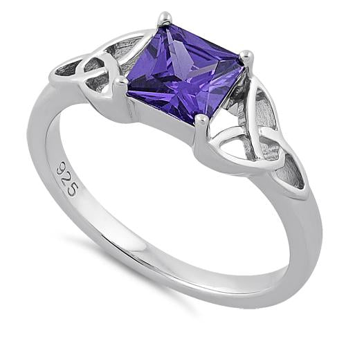 Sterling Silver Celtic Amethyst Princess Cut CZ Ring