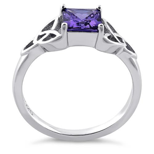 Sterling Silver Celtic Amethyst Princess Cut CZ Ring