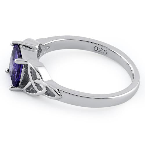 Sterling Silver Celtic Amethyst Princess Cut CZ Ring