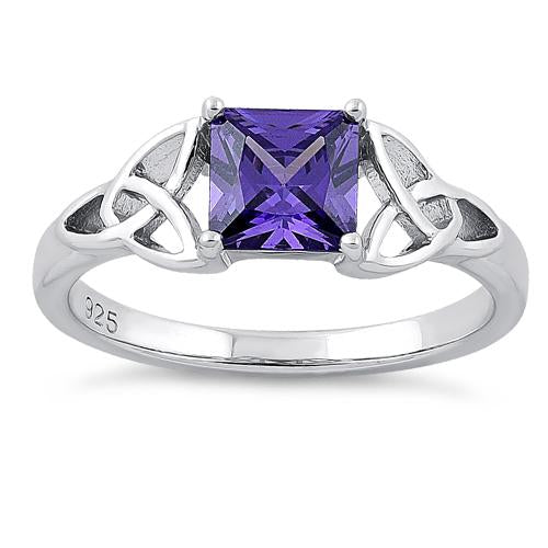 Sterling Silver Celtic Amethyst Princess Cut CZ Ring