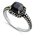 Sterling Silver Celtic Black Cushion CZ Ring