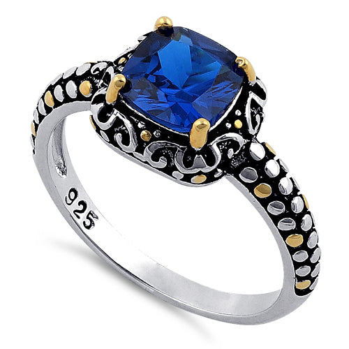 Sterling Silver Celtic Blue Spinel Cushion CZ Ring