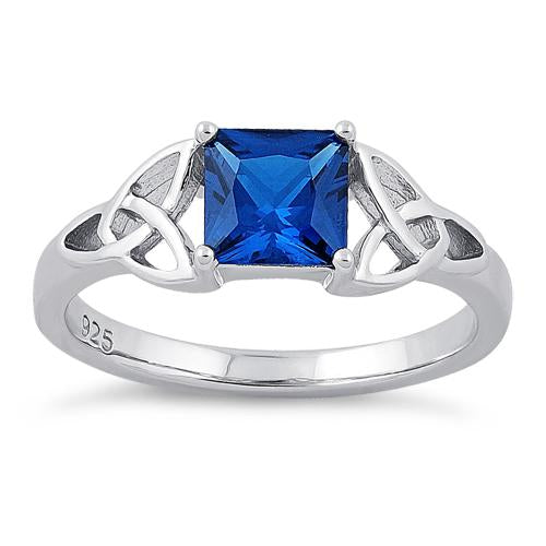 Sterling Silver Celtic Blue Spinel Princess Cut CZ Ring