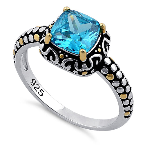 Sterling Silver Celtic Blue Topaz Cushion CZ Ring