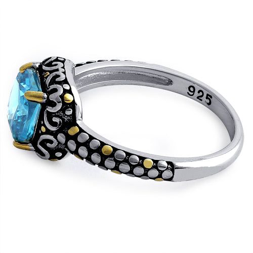 Sterling Silver Celtic Blue Topaz Cushion CZ Ring