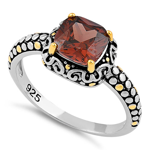 Sterling Silver Celtic Brown Cushion CZ Ring