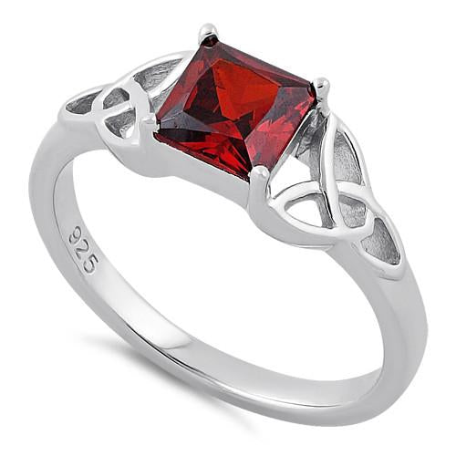 Sterling Silver Celtic Garnet Princess Cut CZ Ring