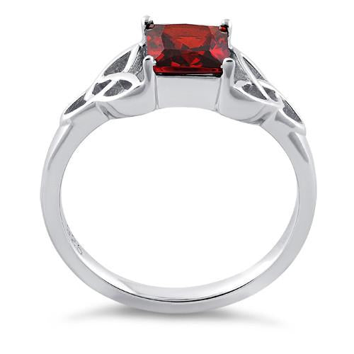 Sterling Silver Celtic Garnet Princess Cut CZ Ring