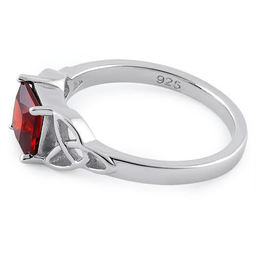 Sterling Silver Celtic Garnet Princess Cut CZ Ring