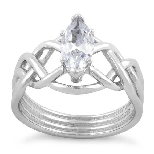 Sterling Silver Celtic Marquise CZ Ring