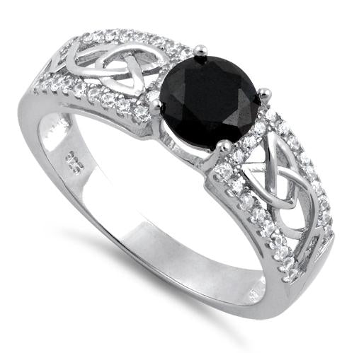 Sterling Silver Celtic Pave Black Round CZ Ring