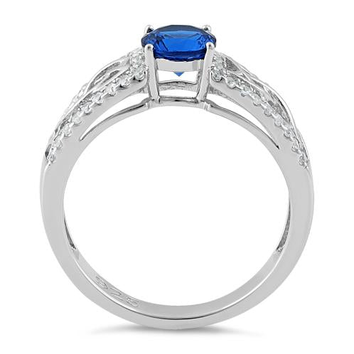 Sterling Silver Celtic Pave Blue Spinel Round CZ Ring