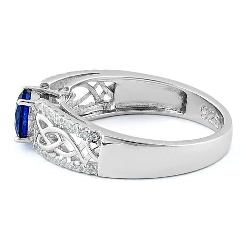 Sterling Silver Celtic Pave Blue Spinel Round CZ Ring