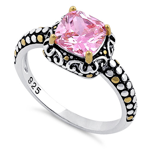 Sterling Silver Celtic Pink Cushion CZ Ring