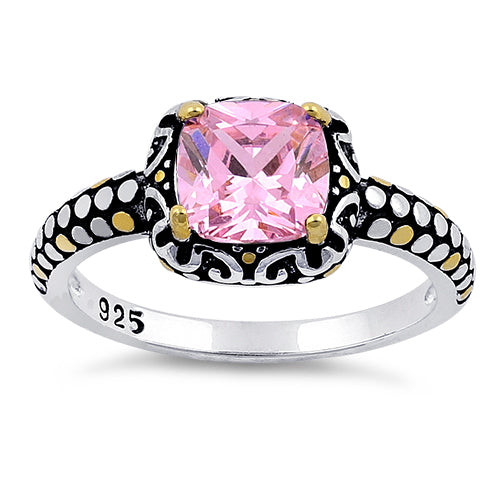 Sterling Silver Celtic Pink Cushion CZ Ring