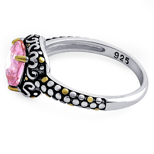 Sterling Silver Celtic Pink Cushion CZ Ring