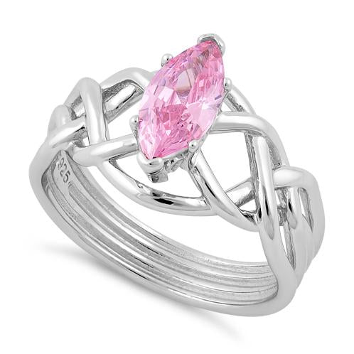 Sterling Silver Celtic Pink Marquise CZ Ring