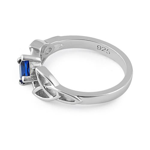 Sterling Silver Celtic Princess Cut Blue Spinel CZ Ring