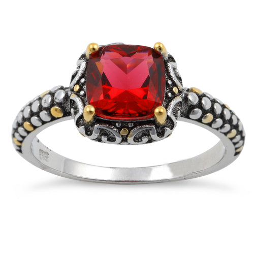 Silver Red CZ Ring