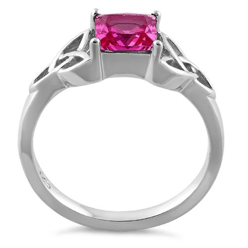 Sterling Silver Celtic Pink Princess Cut CZ Ring